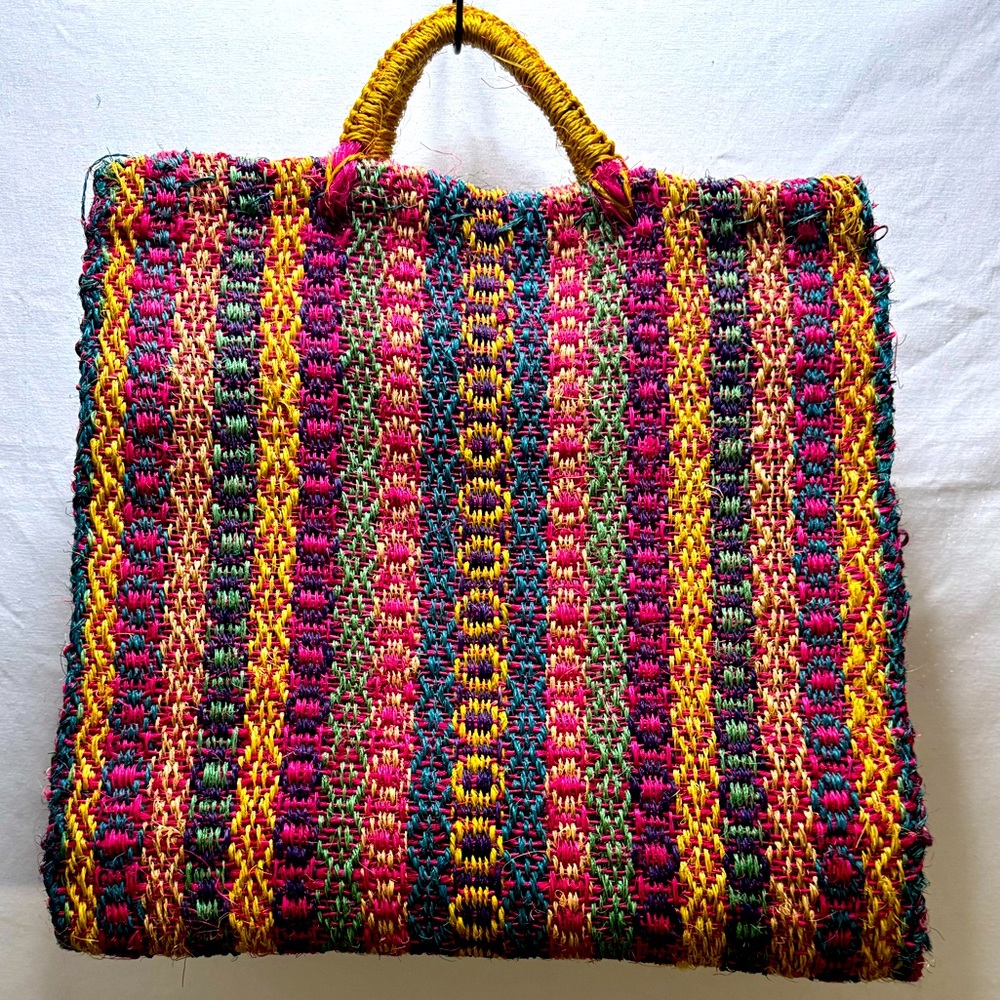Large Hand made woven bag could be Rafita Jute Sisal 17.5” X 17” x 7” unisex